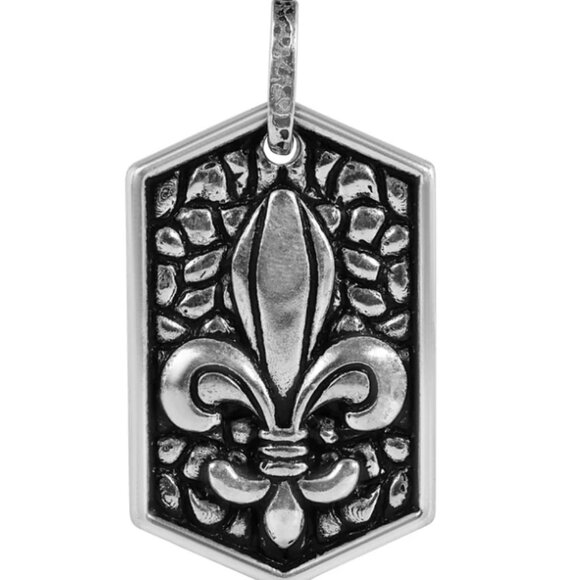 Sterling Silver 925 Oxidized Textured Fleur De Lis Dog Tag Pendant